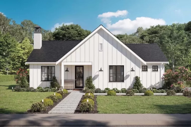 Simple Yet Sophisticated 2-Bedroom One-Story Modern Farmhouse With Vaulted Ceilings (Floor Plan)