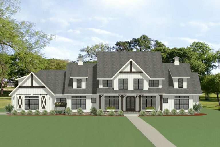 6-Bedroom Two-Story Sophisticated Farmhouse with Two-Story Great Room (Floor Plan)