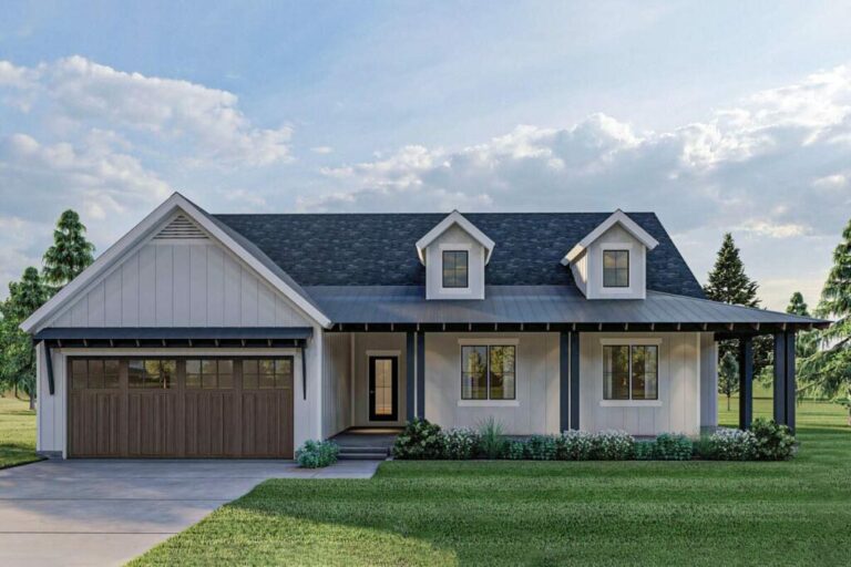 3-Bedroom 1-Story Modern Farmhouse With Wrap-Around Porch (Floor Plan)