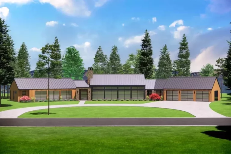 Single-Story 4-Bedroom New Zealand Modern Ranch with Two Separate Angled Wings (Floor Plan)