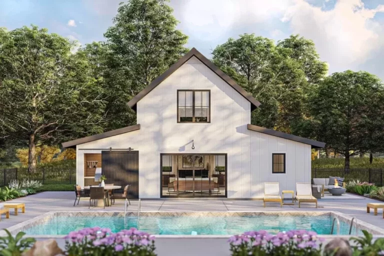 1-Bedroom 2-Story Modern Farmhouse Pool House With Bunk Room and Loft (Floor Plan)