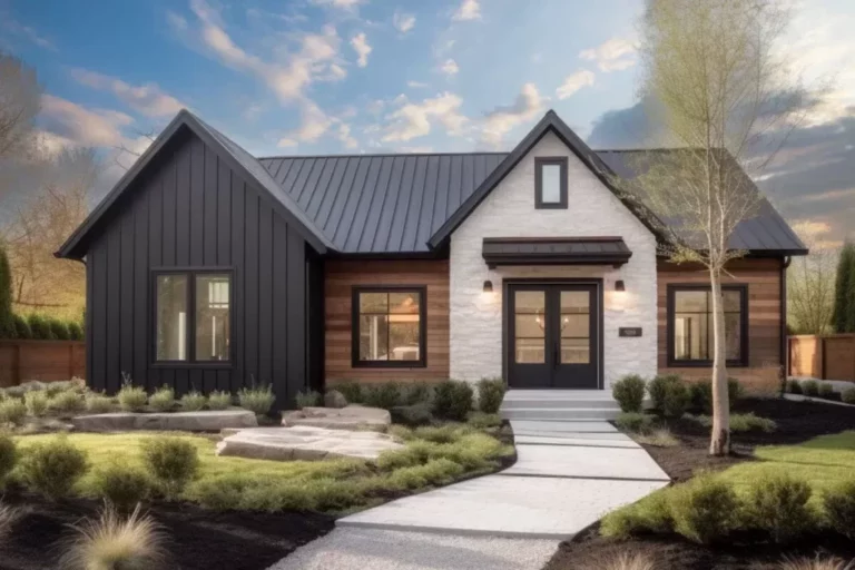 One-Story 3-Bedroom Contemporary Cottage House with Mixed Material Exterior (Floor Plan)