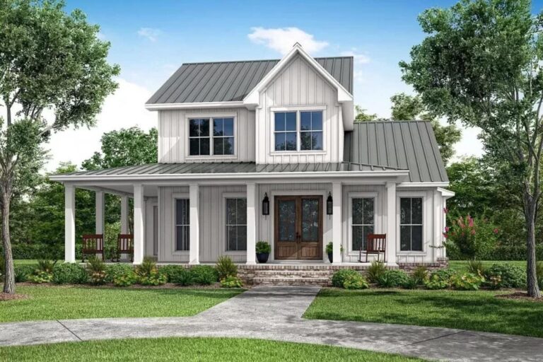 4-Bedroom 2-Story Farmhouse with Front and Rear Porch Access (Floor Plan)
