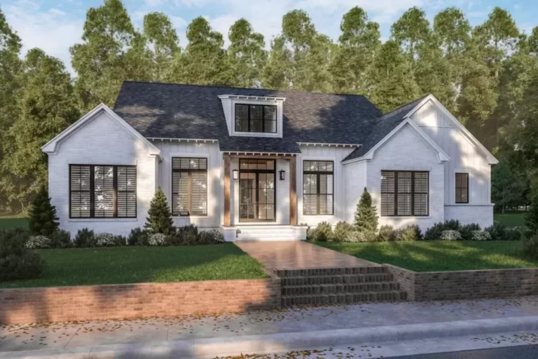 Transitional 3-Bedroom 1-Story Modern Farmhouse with Rear Wrap-Around Porch (Floor Plan)