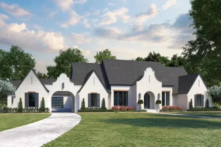 4-Bedroom Single-Story French Country Home with Porte Cochere and Outdoor Kitchen (Floor Plan)