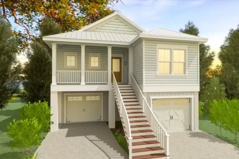 Raised 3-Bedroom Two-Story Coastal Cottage House with Ground-Level Garage (Floor Plan)