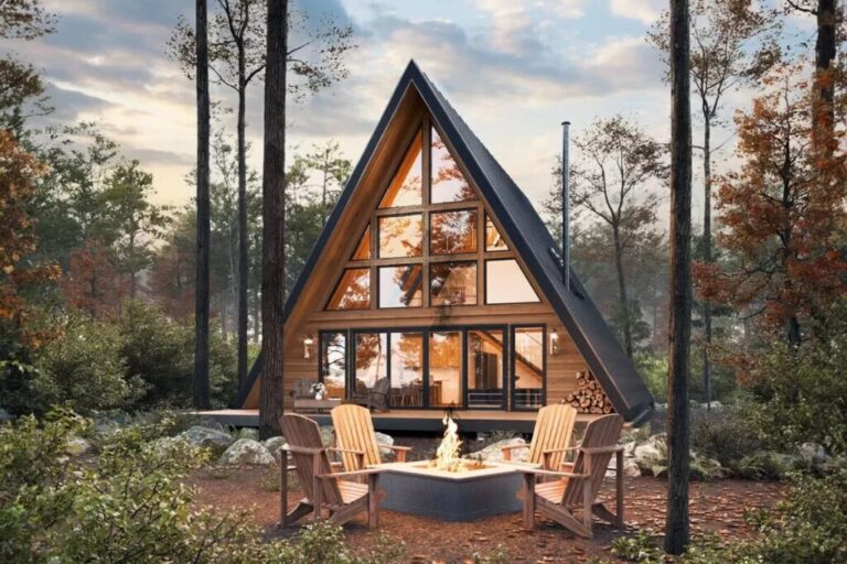 3-Bedroom 3-Story Modern A-Frame House with Ladder-Accessible 3rd Floor Loft (Floor Plan)