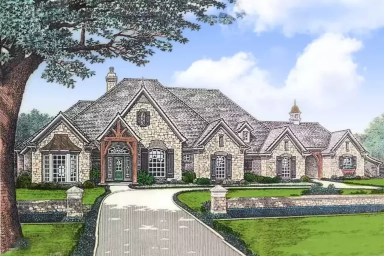 One-Story 4-Bedroom European House with Optional Version (Floor Plan)