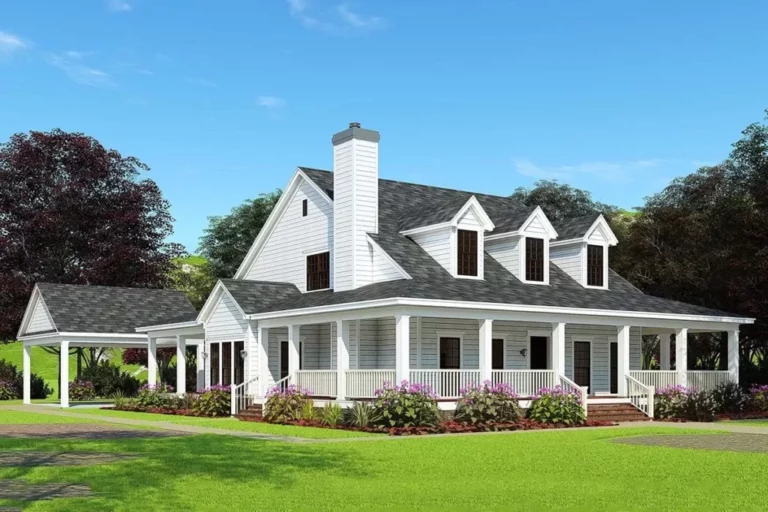 One-Story 4-Bedroom Country Home with Wrap-Around Porch and Carport (Floor Plan)