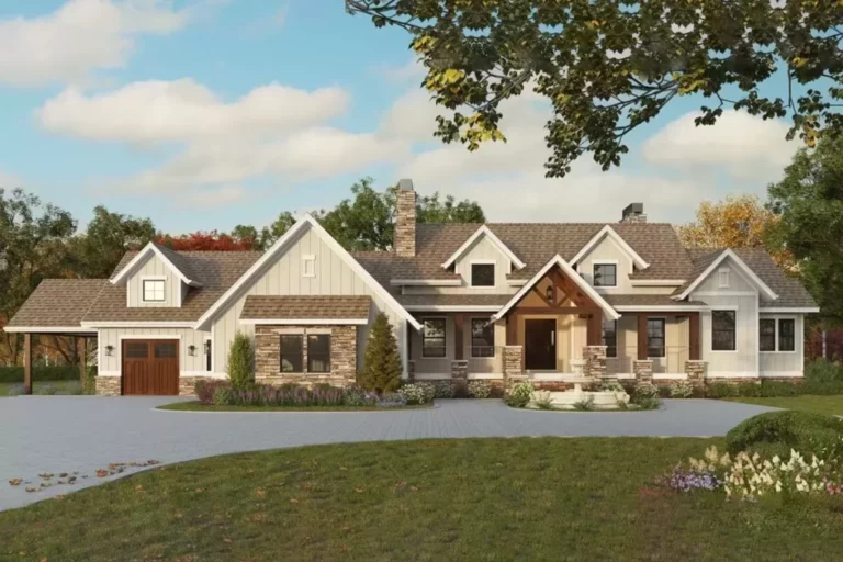 5-Bedroom 1-Story Country Craftsman Home with Large Rear Deck (Floor Plan)