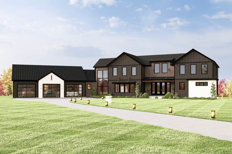 5-Bedroom Dual-Story Contemporary Barn-Style House with Oversized 3-Car Garage (Floor Plan)