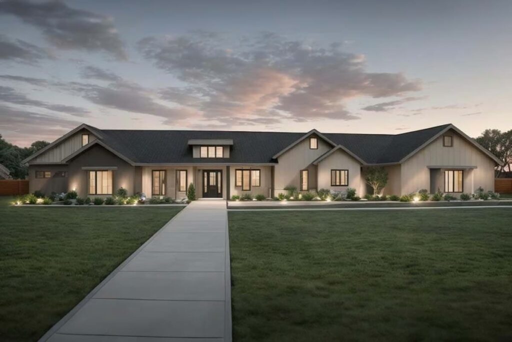 4-Bedroom 1-Story Modern Farmhouse With Spacious Rear Porch (Floor Plan)