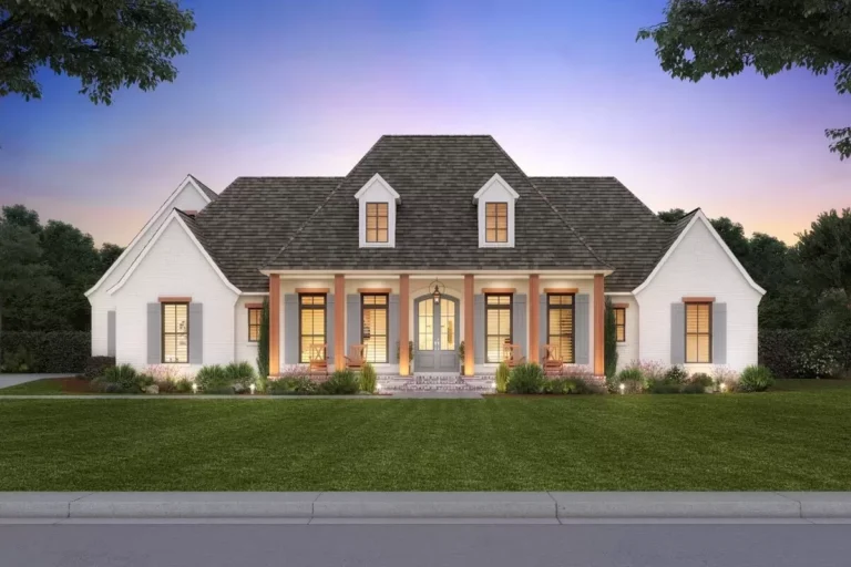4-Bedroom 1-Story Modern Acadian House with Massive Rear Porch (Floor Plan)