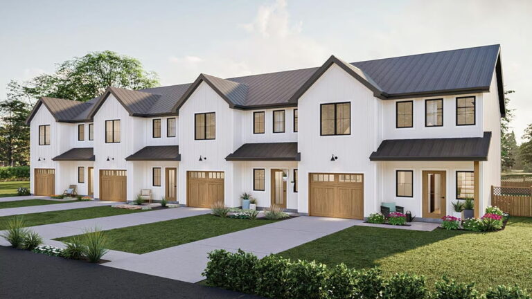 4-Unit 2-Story Quadplex Modern Farmhouse with 3-Bed Units (Floor Plan)