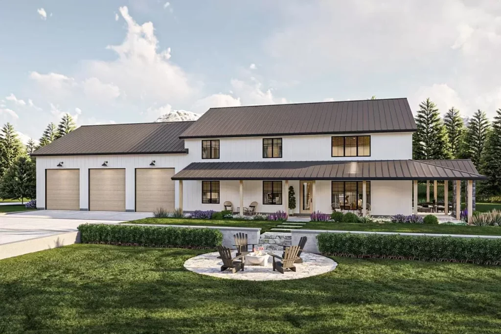 4-Bedroom 2-Story Barndominium House with Massive 4-Car Garage (Floor Plan)