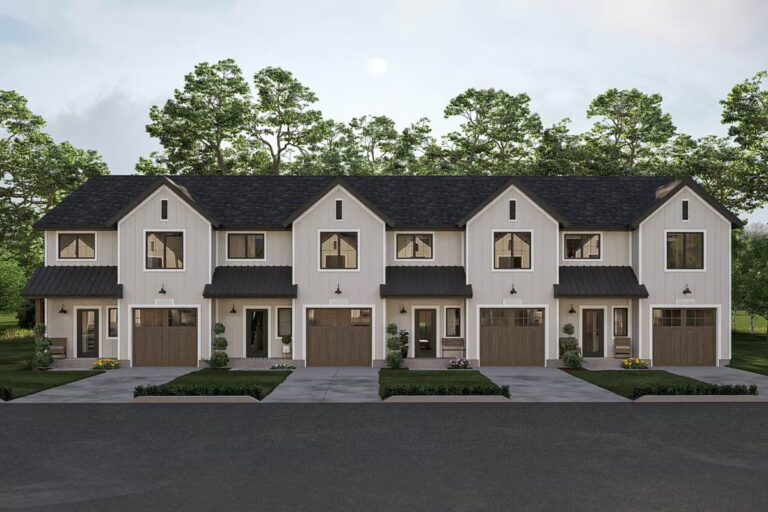 4-Unit 2-Story Quadplex House with 3-Bed Matching Units (Floor Plan)