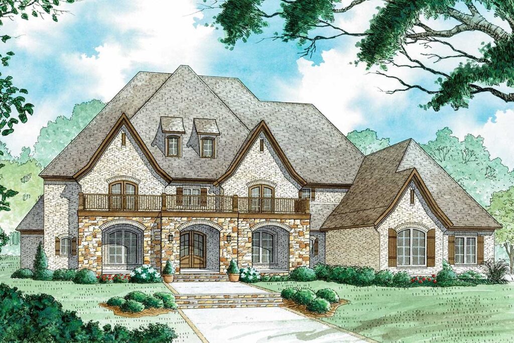 4-Bedroom 2-Story European House with Upstairs Balcony (Floor Plan)