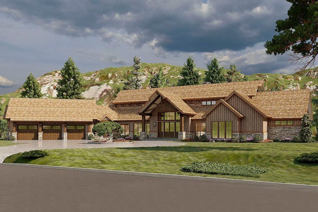 4-Bedroom 2-Story Modern Farmhouse With Courtyard Entry and 3-Car Garage (Floor Plan)