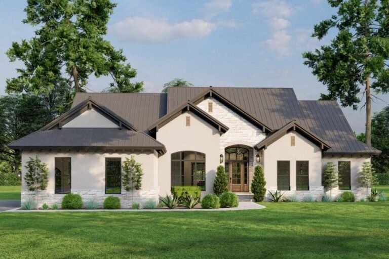 4-Bedroom Single-Story Tuscan House with Flex Room (Floor Plan)