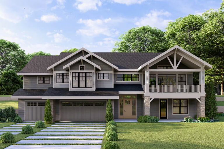 4-Bedroom Duel-Story Craftsman Home With Split Bedroom Layout and Outdoor Living Spaces (Floor Plan)