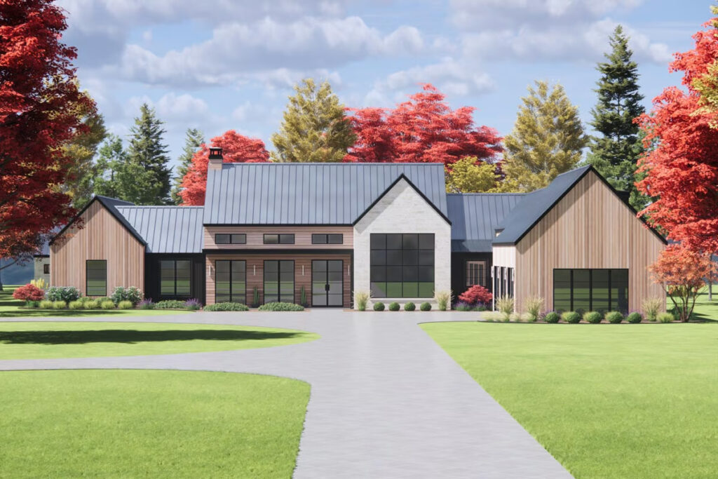 4-Bedroom 1-Story Transitional Farmhouse With Vaulted Great Room and Barbecue Porch (Floor Plan)