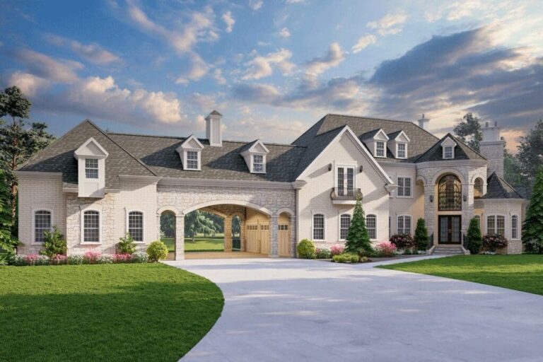 2-Story 7-Bedroom French Country House with Grand Spiral Staircase (Floor Plan)