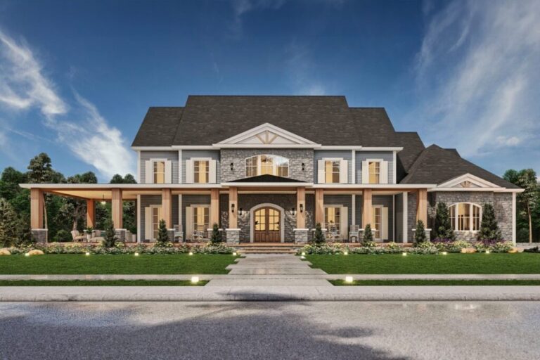 3-Bedroom 2-Story Country House with Large Front Porch (Floor Plan)