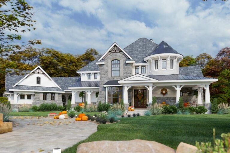 Two-Story 4-Bedroom Traditional Home with Circular Stair (Floor Plan)
