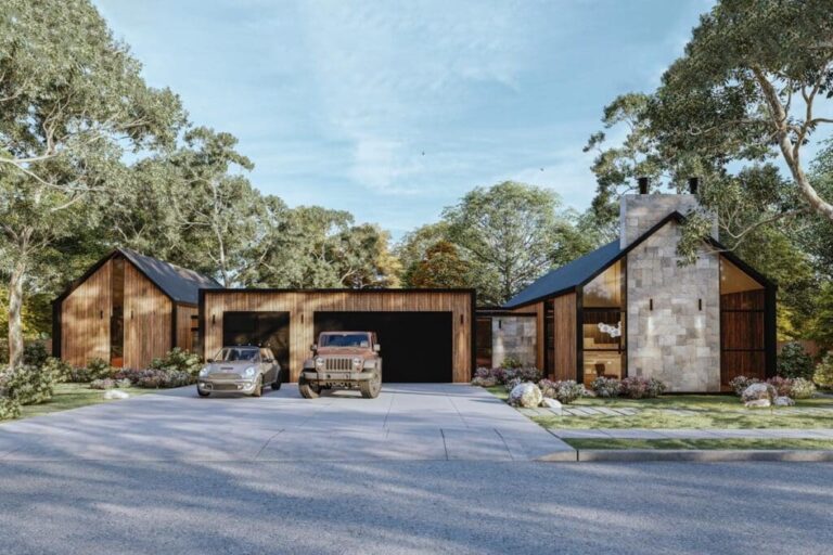 Single-Story 4-Bedroom Modern House with 3-Rear Porches (Floor Plan)