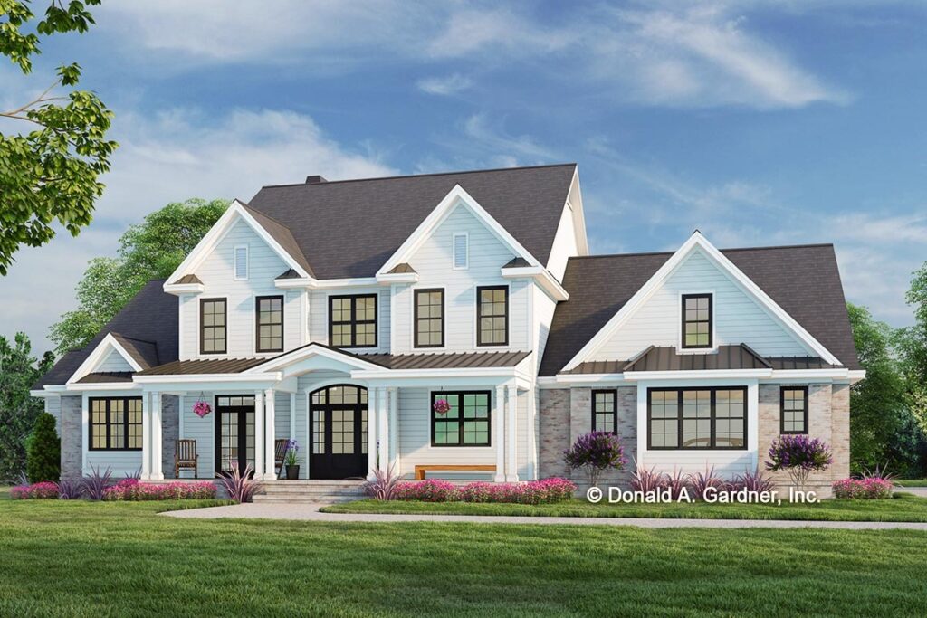 5-Bedroom 2-Story European Farmhouse With Barbecue Porch and Bonus Room (Floor Plan)