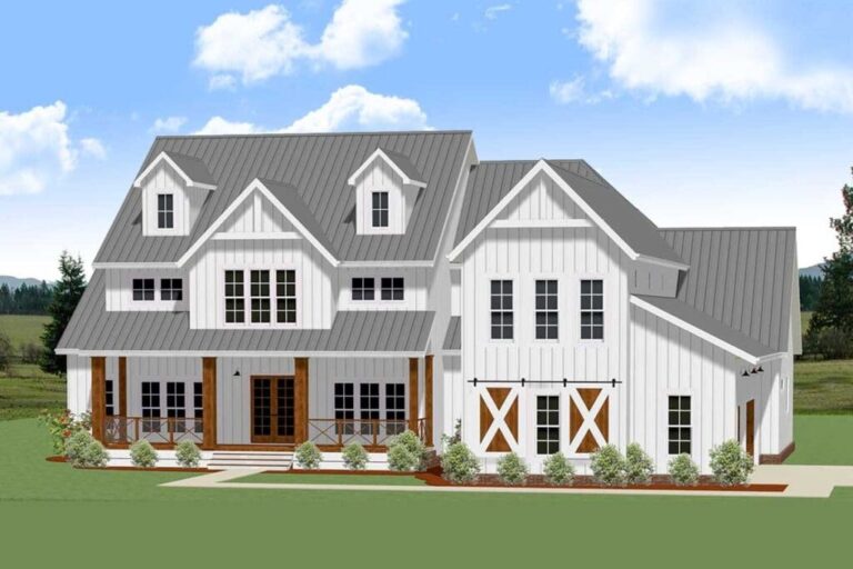 4-Bedroom Dual-Story Farmhouse with Main-Level Master (Floor Plan)