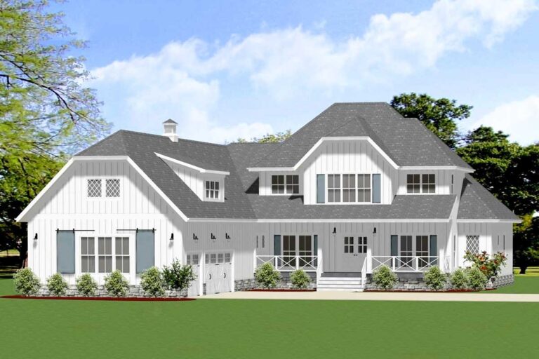 4-Bedroom 2-Story Modern Farmhouse With Courtyard Garage & Bonus Room (Floor Plan)