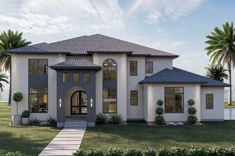 Two-Story 5-Bedroom Modern Mediterranean House with Sports Court (Floor Plan)
