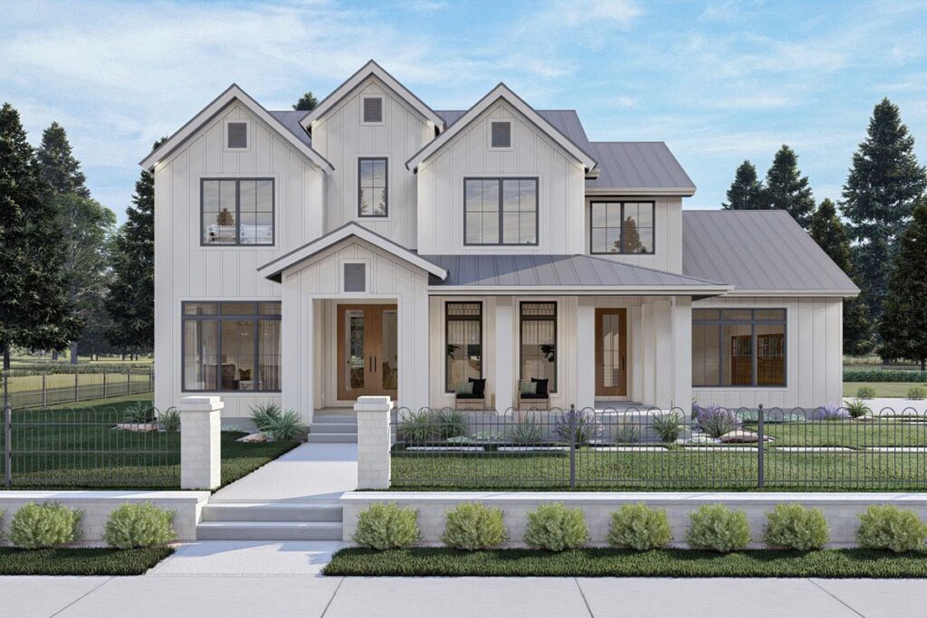 4-Bedroom 2-Story Transitional Farmhouse with Private Baths in Every Bedroom (Floor Plan)