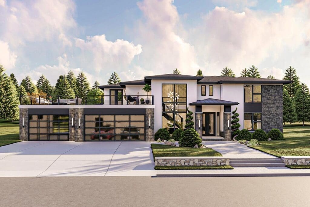 4-Bedroom Two-Story Modern Prairie House with Two Levels of Outdoor Living (Floor Plan)