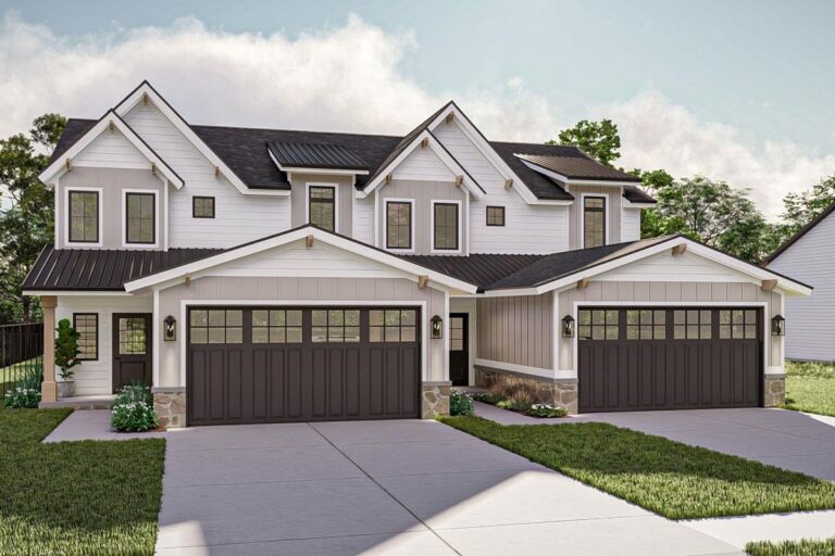 8-Bedroom 2-Story Modern European Farmhouse With Front Entry and 4-Car Garage (Floor Plan)