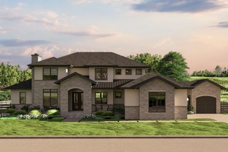 4-Bedroom 2-Story Mediterranean House with Courtyard (Floor Plan)