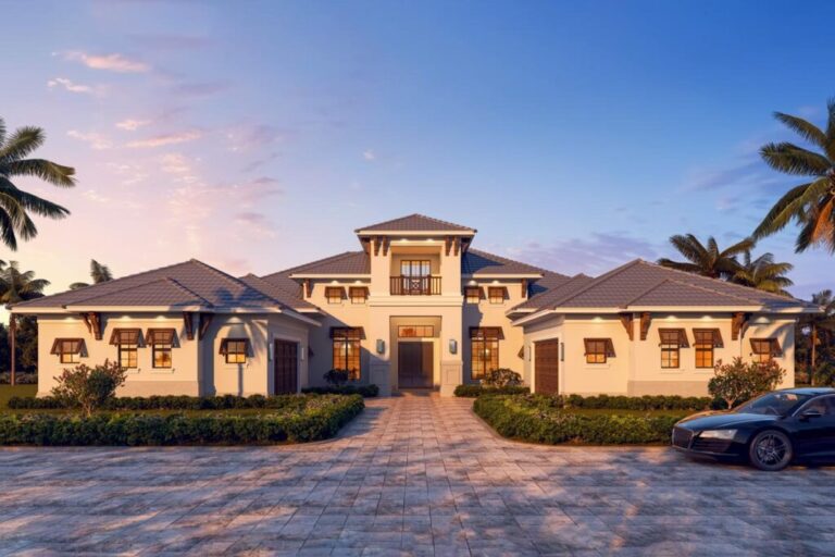 4-Bedroom 1-Story Mediterranean House with Parking Courtyard (Floor Plan)