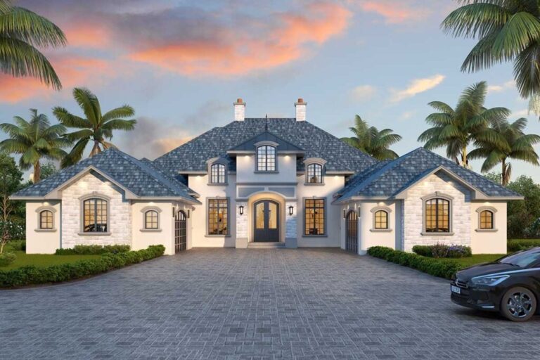 1-Story 3-Bedroom French Country Home with Study and Exercise Room (Floor Plan)