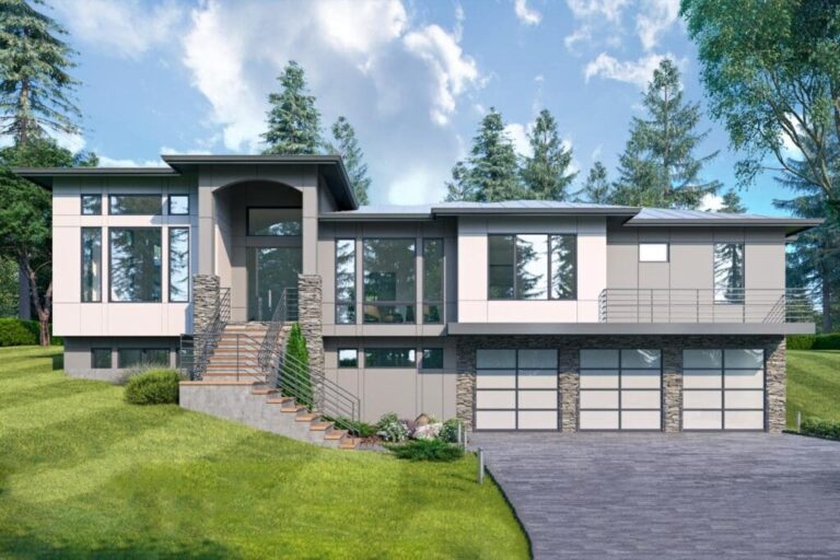 4-Bedroom 1-Story Contemporary House with Bonus Room and Spice Kitchen (Floor Plan)