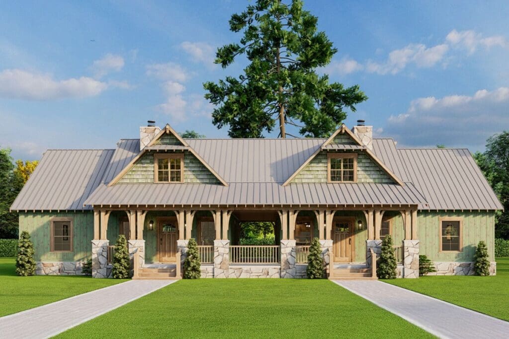2-Unit 2-Story Rustic Duplex House with 3-Bed Units (Floor Plan)