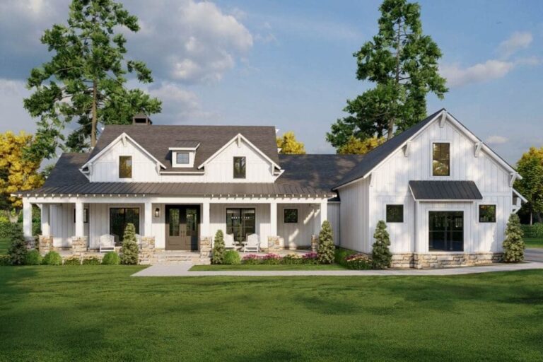 3-Bedroom 1-Story Modern Farmhouse with Unfinished Bonus Room Above (Floor Plan)