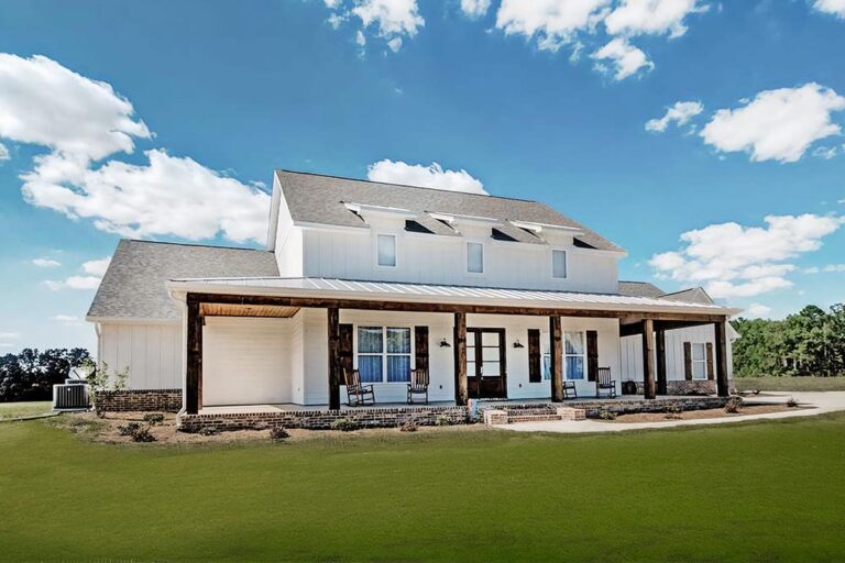 Spacious 4-Bedroom 2-Story Modern Farmhouse With Wraparound Porches and Side-Entry Garage (Floor Plan)