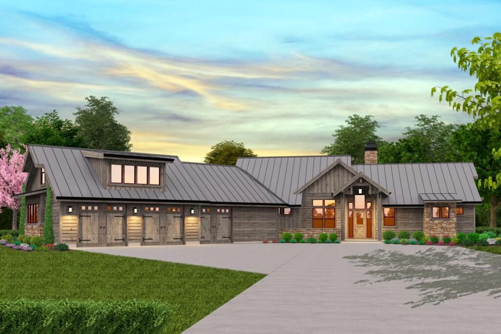 4-Bedroom 2-Story Modern Farmhouse With Courtyard Entry and 3-Car Garage (Floor Plan)