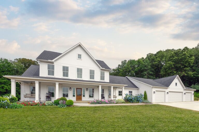 3- or 4-Bedroom 2-Story Modern Farmhouse With 4-to-8-Car Garage and Workshop (Floor Plan)