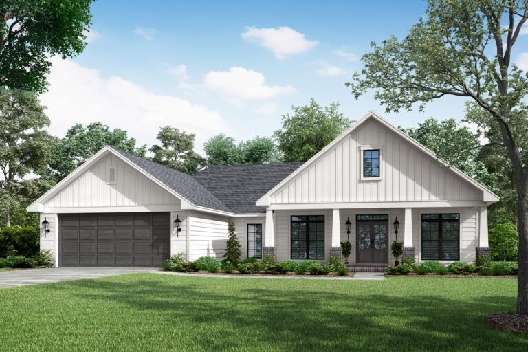 3-Bedroom 1-Story Country House with Dual Porches (Floor Plan)