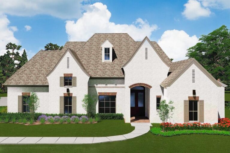 4-Bedroom Single-Story French Country Home with 3-Fireplaces (Floor Plan)