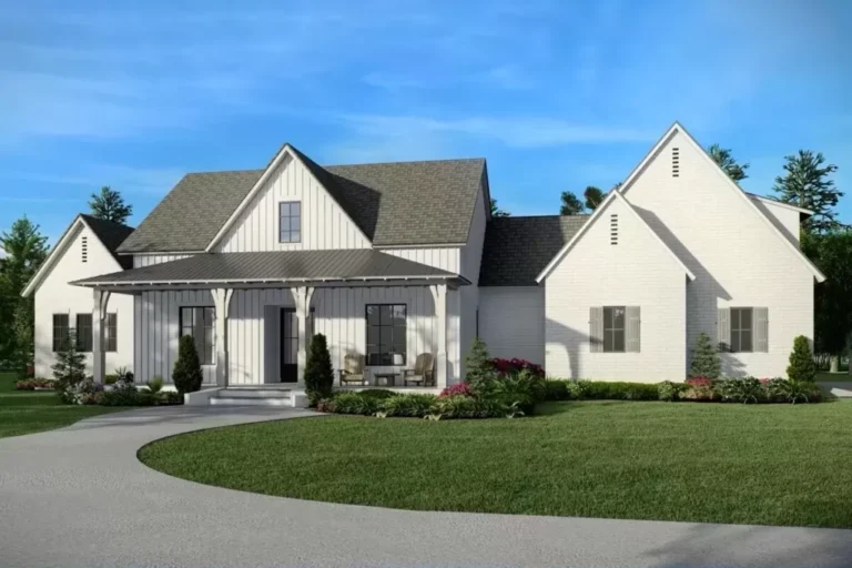 4-Bedroom 2-Story Acadian-Style Modern Farmhouse with Dual Storage Garages (Floor Plan)