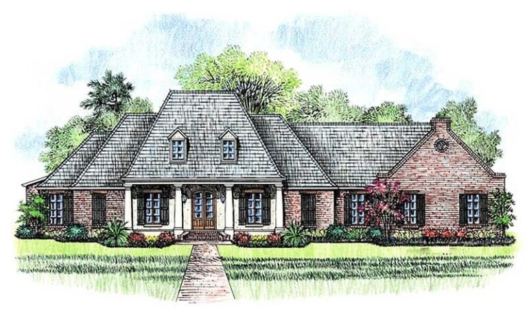 4-Bedroom One-Story French Country Home with Outdoor Grill Area (Floor Plan)