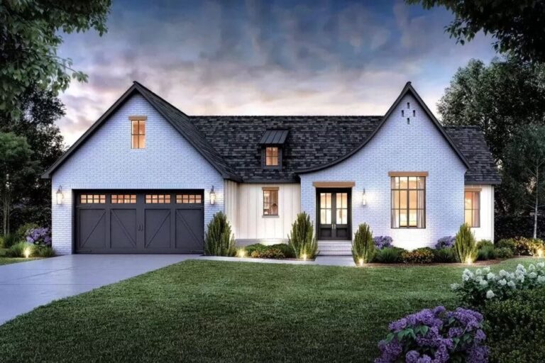 3-Bedroom Single-Story Modern Acadian House with Home Office (Floor Plan)